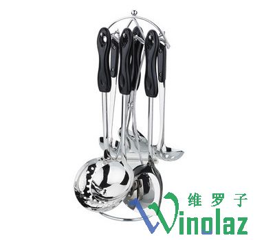 Seven mounted flat handle kitchen utensils